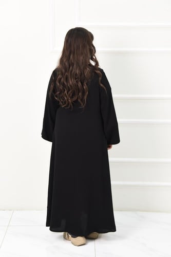 عباية بناتي بتفاصيل شيفون رمادي مشجر ناعمة