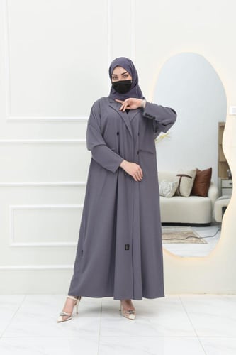 عباية كريب بنمط البليزر بلون رصاصي