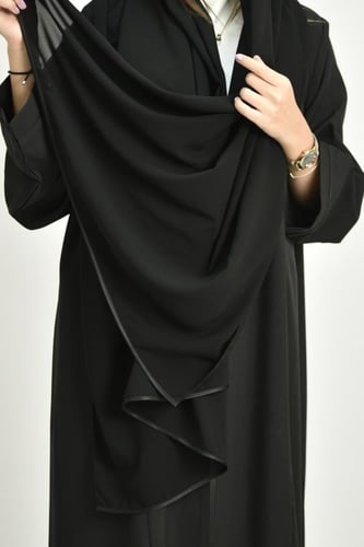 طرحة سوداء ياباني بشريط ستان