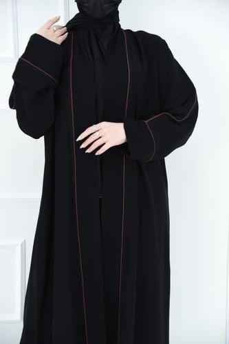 عباية كريب أنيقة مع كول شال وقيطان بلون عودي