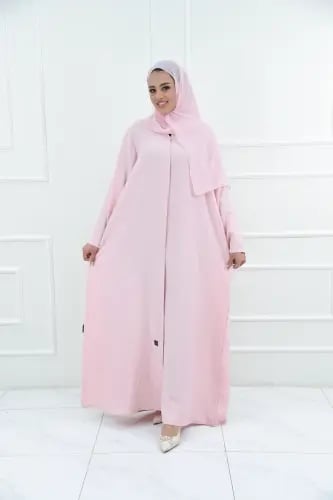 عباية وردي كاجوال بقماش فوكر