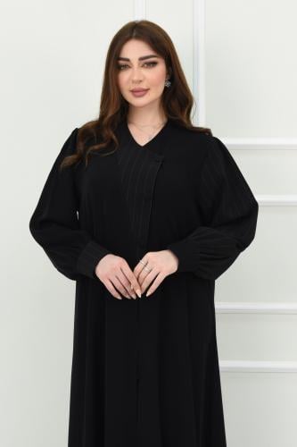 عباية كريب بتفاصيل صوف مقلم وأكمام كبك