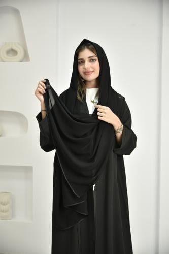 طرحة سوداء ياباني بشريط ستان