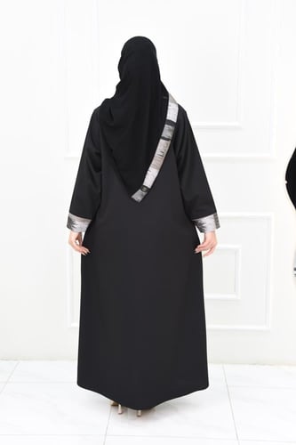 عباية كريب فوها بتركيبة بروكار قطن ملون