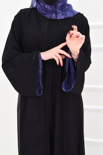 عباية دبل فيس شيفون لون: أسود | وتدرجات الكحلي