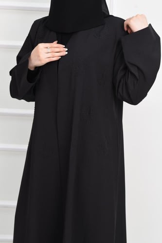 عباية كريب لف مطرزة بخرز مطفي