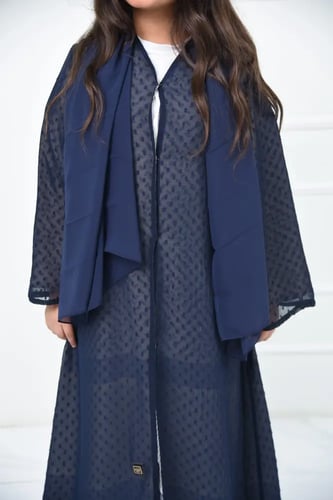 عباية بناتي شيفون طبقتين – لون كحلي