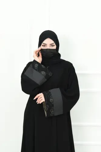 عباية كريب ملكي بكم مقلوب مشجر