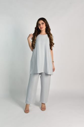 طقم تحت العباية قطعتين | بلوزة وبنطلون | لون سماوي...