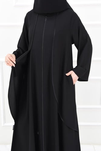 عباية سادة نصف كلوش بسحاب وجيوب مخفية مع تفاصيل ست...
