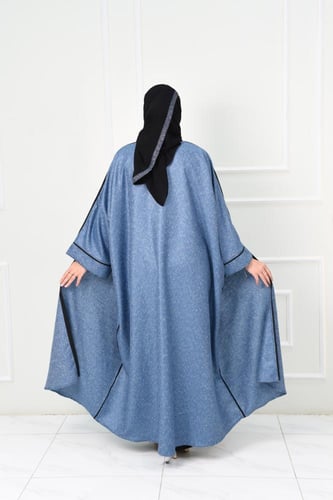 عباية شتوية نص بشت بلون سماوي غامق