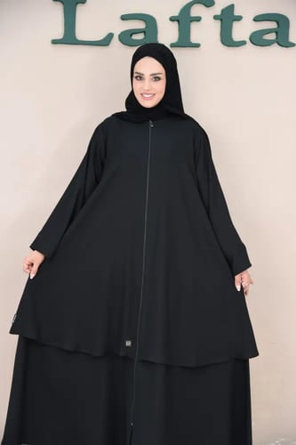 عباية سادة كلوش طبقتين بسحاب