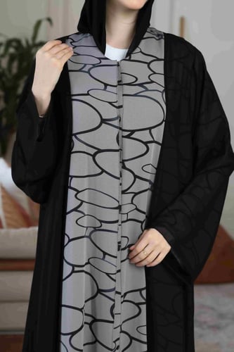 عباية كاجوال بطبقتين كريب رمادي وشيفون