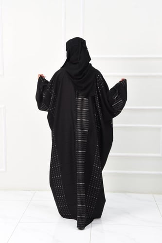عباية كاجوال بشت مقلمة مع أكمام مربعة