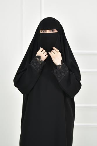 عباية راس باكمام دانتيل مموجة
