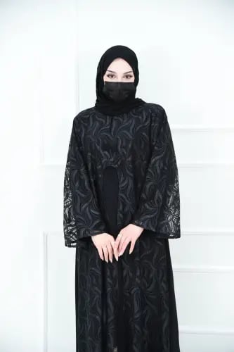 عباية مناسبات صيفي بدانتيل تركي مفتوح مع فيونكة