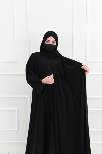 عباية سادة سوداء بكم مربع – كريب عملي