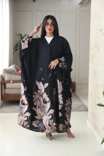 عباية بشت سوداء بلمعة وتطريز ذهبي وبيج وكحلي