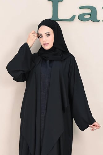 عباية كاجوال سوداء بكولة منسدلة وجاكار تركي على فت...