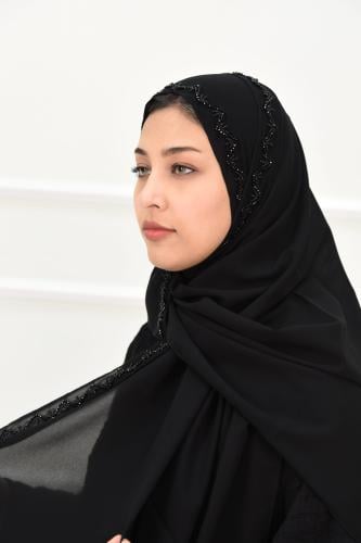 طرحة سوداء مناسبات بتطريز مموج على الحواف