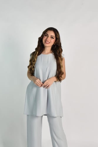 طقم تحت العباية قطعتين | بلوزة وبنطلون | لون سماوي...