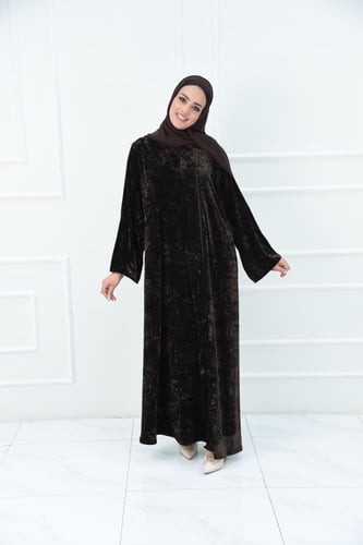 عباية مخمل ليزر مكسر بلون بني مع سحاب