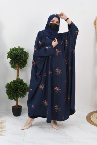 عباية شتوية بشت بلون كحلي بتطريز انيق