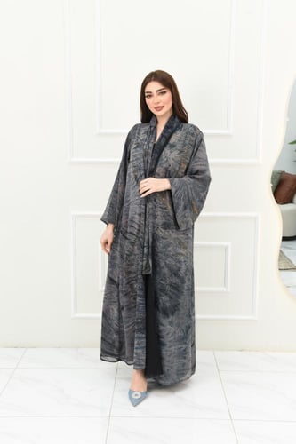 عباية دبل فيس شيفون لون: أسود | وتدرجات البني والك...