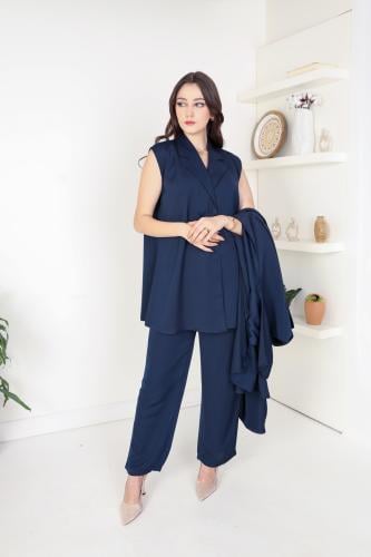 عباية بشت كاجوال 4 قطع بلون كحلي