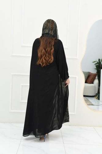 عباية دبل فيس شيفون لون: أسود | وتدرجات البني