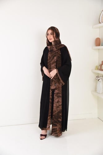 عباية شيفون ملون كاجوال دبل فيس بلونين الأسود والك...