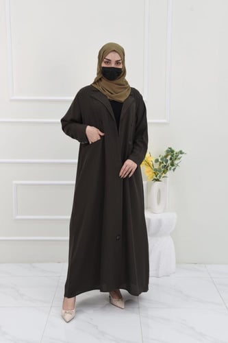 عباية كريب مقلم: بنمط البليزر بلون بني محروق