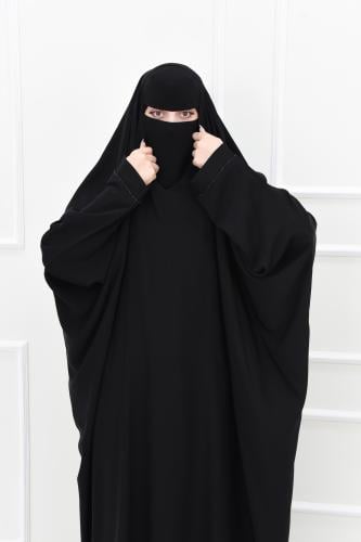 عباية رأس بشت بكم عليه شريط كريستال