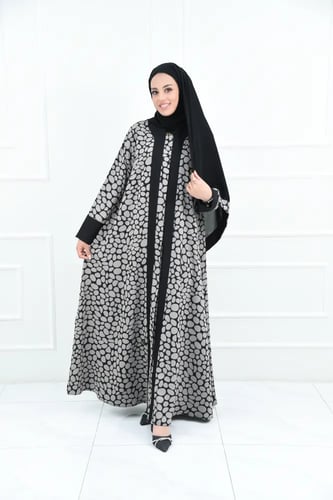 عباية كاجوال نص كلوش بقماش كريب مشجر دوائر