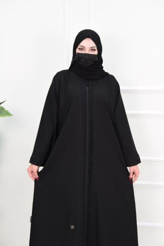 عباية سادة عملية بسحاب وقماش جاكار