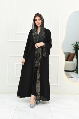 عباية دبل فيس شيفون لون: أسود | وتدرجات البني