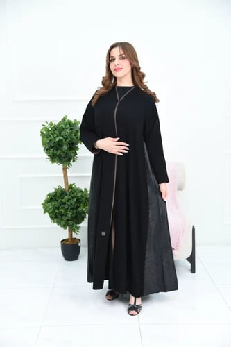 عباية ملكي بجاكار جانبي وتفاصيل بلون بني