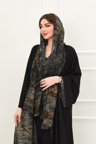 عباية دبل فيس شيفون لون: أسود | وتدرجات البني