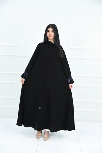 عباية نصف كلوش بأكمام مطرزة ورود مع شك