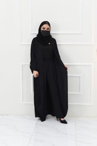 عباية كأجوال ثلاث قطع بلون أسود