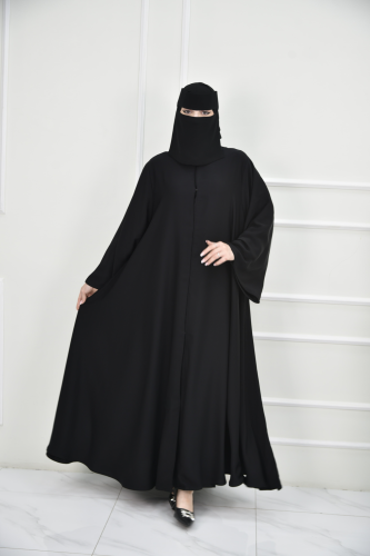عباية سادة دبل كلوش بأكمام مربعة واسعة