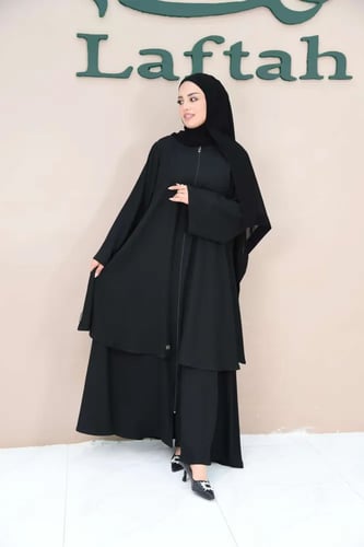 عباية سادة كلوش طبقتين بسحاب