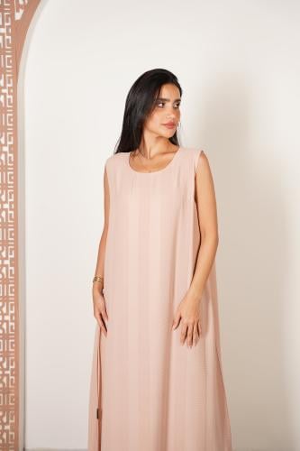 فستان عباية بلون بيج وردي