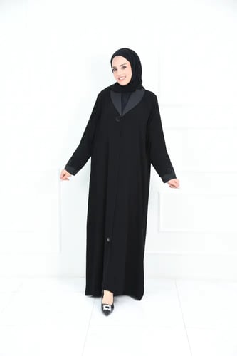 عباية ملكي بكول ريفير مدوّر مع أكمام دبل وبروشات ف...