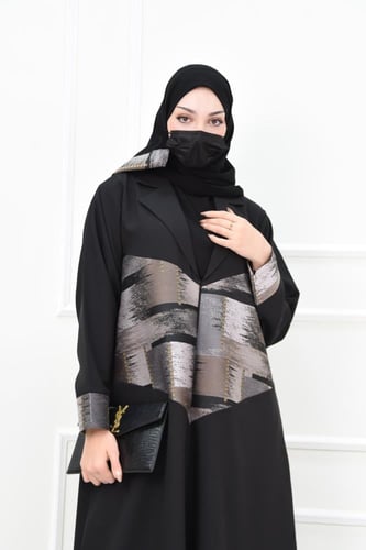 عباية كريب فوها بتركيبة بروكار قطن ملون