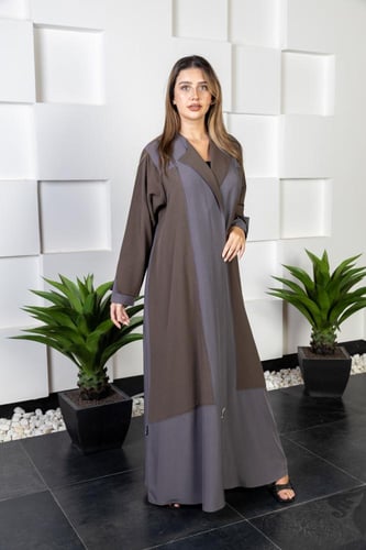 عباية منسقة بلونين بني ورصاصي