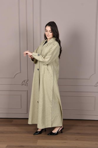 عباية جاكيت من الكتان | لون بيج رملي