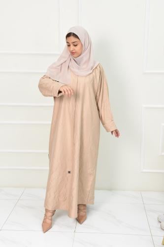 عباية تفتة بلون بيج وأكمام مقلوبة