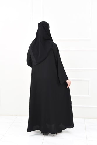 عباية سادة نصف كلوش بسحاب وجيوب مخفية مع تفاصيل ست...