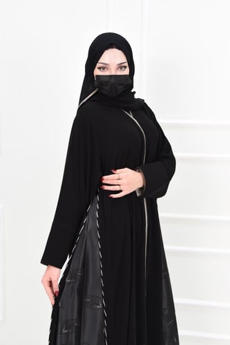 عباية بتركيبة جاكار مشجر على الجوانب